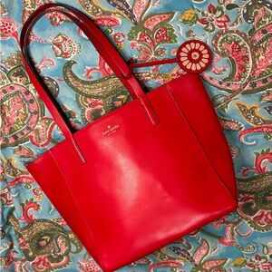 KATE SPADE Rosa Daisy Tote CHERRY RED excellent condition flower tag